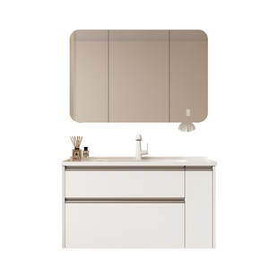 新款日式大收纳浴室柜组合抽屉拉篮卫生间陶瓷一体洗漱台洗手脸盆