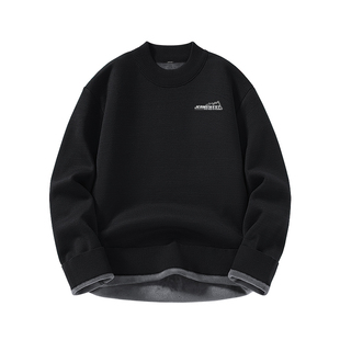 GV真维斯男款针织毛衣冬季黑色加绒半高领男士加厚宽松保暖衣服A