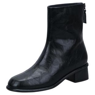 星期六巨舒服复古棕色绒面粗跟中跟短靴女靴2025秋冬新款瘦瘦靴直