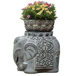 户外庭院子小象花盆底座 仿石雕门墩抱鼓石墩子花园民宿造景装饰