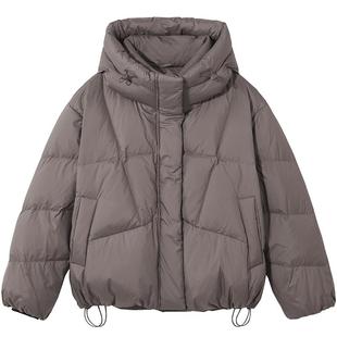 热风女士羽绒服2025年冬季下摆抽绳泡芙感加厚连帽短款羽绒外套