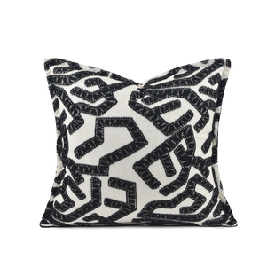 中古风黑白色几何轻奢抱枕套现代简约棉麻沙发客厅靠垫靠枕可拆洗