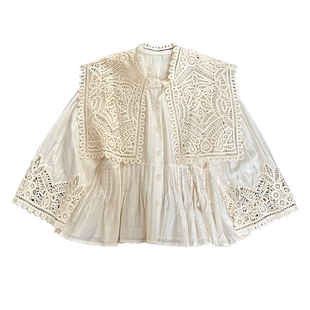 Sea Ne*26新款~法式小众轻奢刺绣镂空蕾丝花边立领纽扣七分袖衬衫