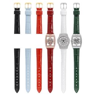 适配蒂玮娜手表带女士时来运转满天星扑克女神真皮手表链白色20mm