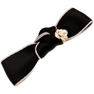 复古法式黑白色珍珠蝴蝶结发夹女秋冬气质山茶花后脑勺碎发刘海夹