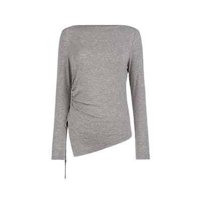 sdeer休闲圆领抽褶打底不规则T恤