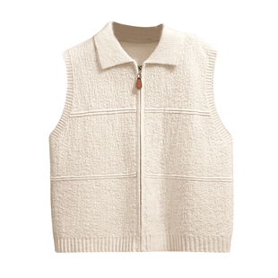 她池翻领马甲2026春装新款女装简约宽松款叠穿短款拉链针织马夹