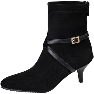 高跟短靴女款秋冬大码女鞋41到43胖脚宽40尖头42小码靴子32细跟33