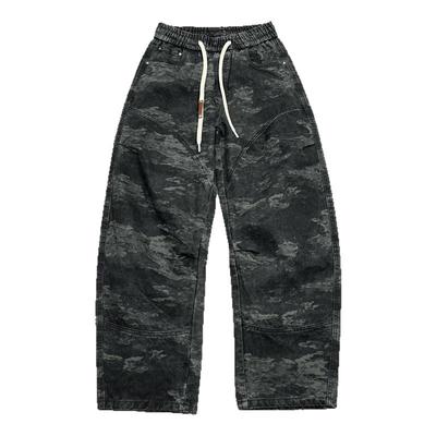 迷彩工装牛仔裤男士2025秋冬季新款褶皱设计感宽松直筒痞帅弯刀裤