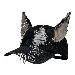 y2k亚比风兔耳朵棒球帽子女甜酷嘻哈辣妹街头破洞显脸小鸭舌帽潮