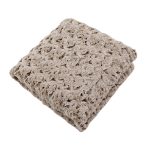 柔软亲肤 卡其色长毛绒人造毛玫瑰花秋冬外套面料设计师手工布料