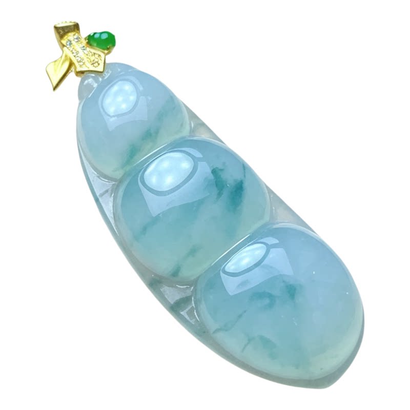 翠贵人冰飘花老坑18K四季豆吊坠