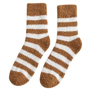 秋冬季加厚睡眠中筒长袜子男毛巾珊瑚绒可爱毛绒睡觉保暖地板居家