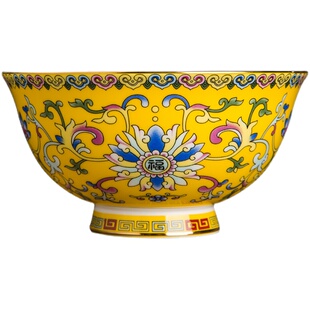 高脚家用吃饭碗景德镇轻奢宫廷金边碗中式骨瓷米饭碗防烫珐琅彩碗