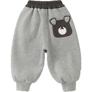 男童加绒裤子儿童一体绒薄款外穿1-3岁小童4秋冬季1宝宝加厚棉裤2