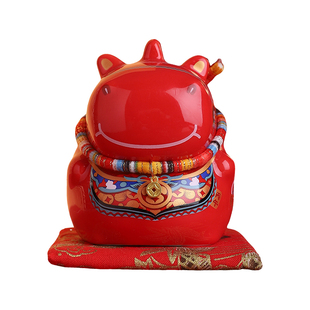 可定制国潮陶瓷抱富马摆件2026储存钱罐生肖马年会吉祥伴手礼品物