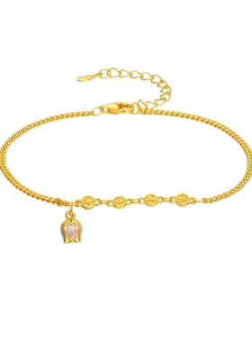 周六福玫瑰手链女S925银手饰黄金色高级感小众百搭送女友圣诞礼物