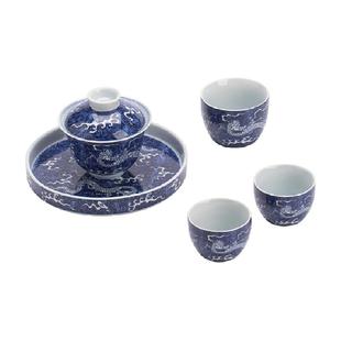 苏氏陶瓷(SUSHI CERAMICS)国潮青花茶具套组祥龙盖碗主人杯茶杯