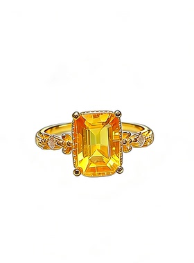 天然黄水晶戒指女夏转运招财花