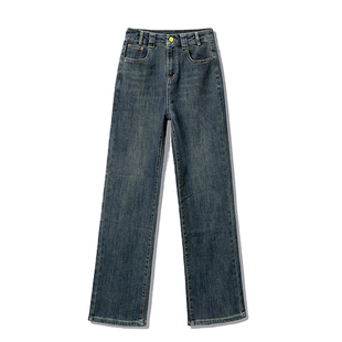 复古蓝牛仔裤女秋冬新款高腰显瘦休闲直筒裤时尚宽松窄版阔腿裤子