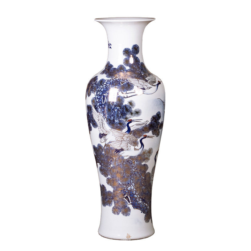 大师手绘描金松鹤延年落地大花瓶