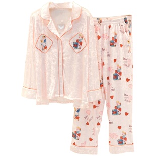 日韩系睡衣女士秋冬季新品金丝绒卡通甜美可爱少女薄绒保暖套装