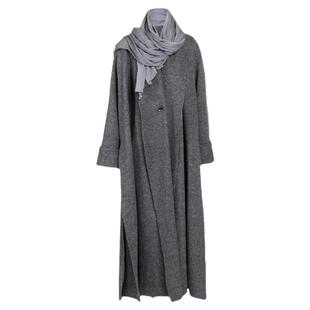 MIA HAN冬季新款高级慵懒简约宽松真丝接接围巾领中长款羊毛大衣