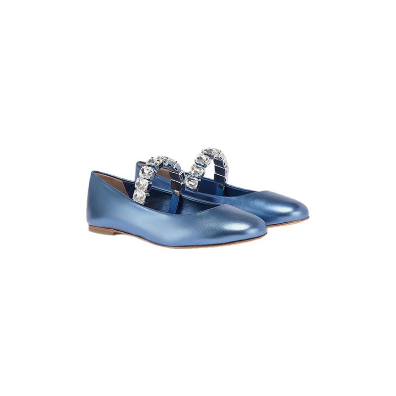 CASADEI/卡桑蒂公主风优雅闪耀芭蕾水钻装饰电镀色平底芭蕾舞鞋