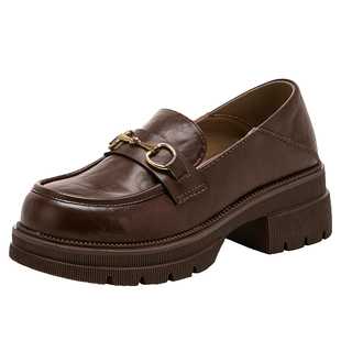 星期六乐福鞋女2026新款春季圆头双扣女鞋复古百搭时尚英伦风皮鞋