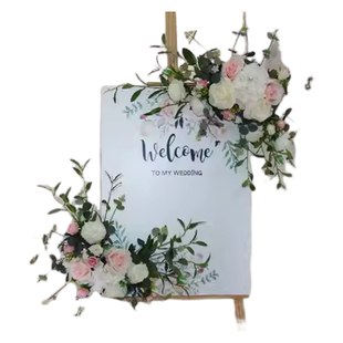 婚礼道具迎宾水牌花指示牌花艺仿真绢花假花酒店创意引导牌橱窗摄