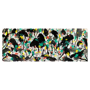 吴冠中晚年经典彩墨龙潭湖近代名画高清复制品国画荷花微喷装饰画