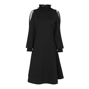 sdeer圣迪奥春装网纱赫本风拼接气质长袖显瘦连衣裙女S221Z1276