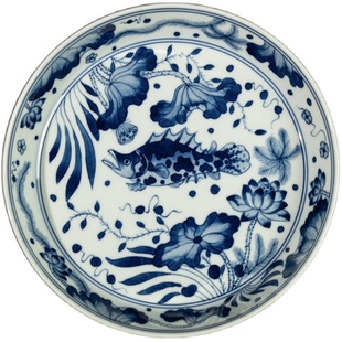 圣山仿古青花鱼藻纹盖碗富贵有余景德镇陶瓷茶具盖碗茶杯泡茶盖碗