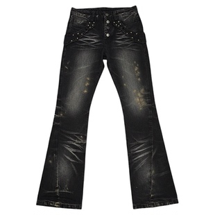 POH NAIL JEANS 骑术狂钉 锈斑水洗 微弹修身 亚比弯刀 牛仔长裤