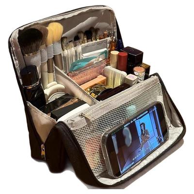 可折叠笔袋化妆包分格立式手提大容量2026年新款便携式旅行护肤品化妆品收纳袋手提化妆刷包文具袋小红书同款
