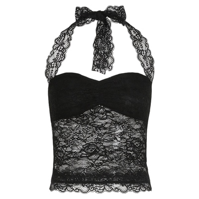 Lace Splicing Neck Strap Small Tank Top蕾丝拼接挂脖系带背心