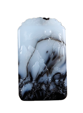 天然和田玉青花玉山水牌手把件