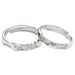 [山河]足银999情侣对戒7g戒指纯银三行情诗一对素圈刻字男女礼物