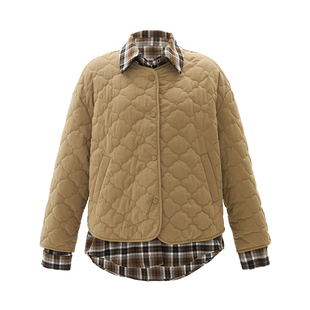 IAmMIX27冬季棉服外套女短款文艺休闲格子衬衫假两件保暖棉衣女薄