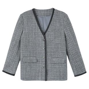 PAPERLLL辛间复古羊毛小香风西装马甲两件套套装女秋宽松拼皮外套