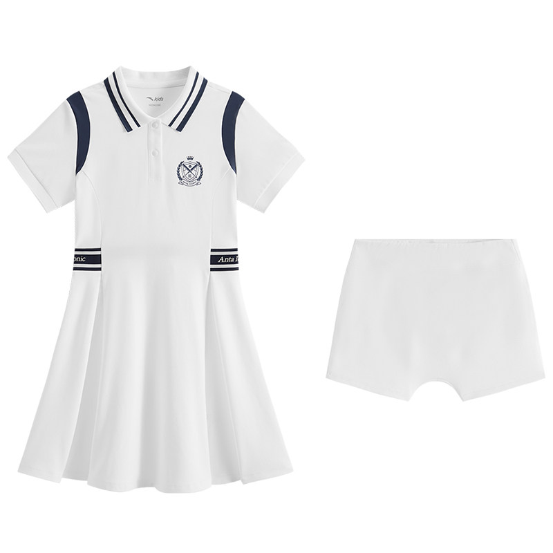 安踏儿童裙子女大童针织连衣裙2026夏季新款学院风翻领透气女裙