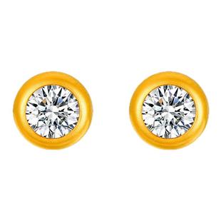 古法黄金耳钉999足金镶嵌莫桑石单钻小气泡圆圈耳针耳饰送女友礼