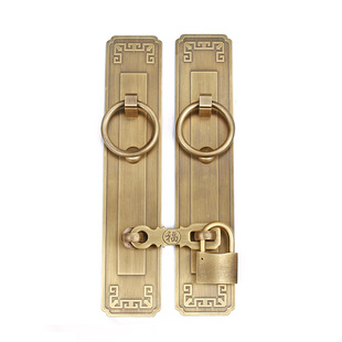中式仿古纯铜大门拉手复古木门门锁铜配件黄铜门环老式庭院门把手