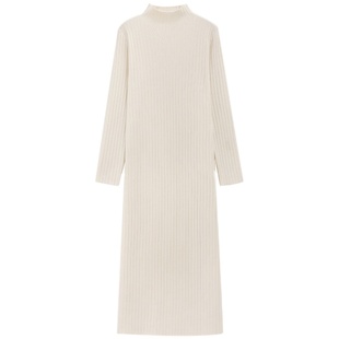 【郭九九呢】直筒宽松半高领毛衣针织连衣裙女秋冬新款打底长裙子