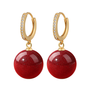 朱砂耳环女999纯银耳扣金耳坠秋冬耳钉紫金砂耳饰2026新爆款轻奢