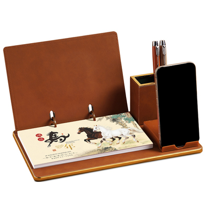 皮质台历2026年中国风周历定制