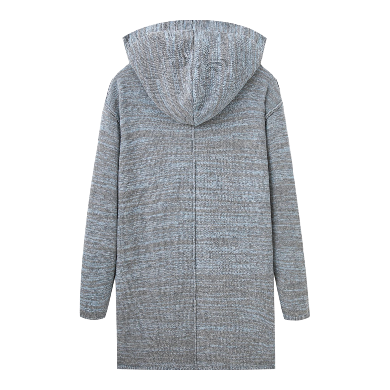 秋冬纯色薄款针织风衣男宽松连帽长款毛衣外套Men's knitted coat