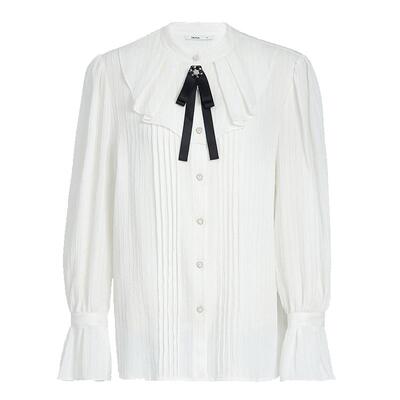 FIVE PLUS衬衫女长袖衬衣荷叶边立领宽松法式上衣