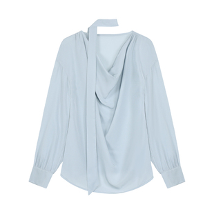 Maven Lin 华贵矜持 高级感丝滑荡领衬衫女飘带上衣职场通勤衬衣