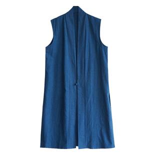 布衣秋季新款马甲苎麻改良汉服马长衫居士服文艺复古盘扣禅茶服男